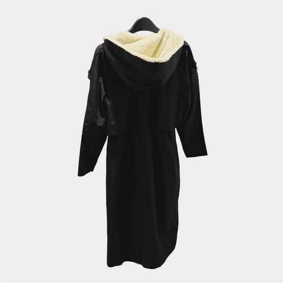 Black Double-Breasted Fleece-Lined Trench Coat - Picture 2 of 7